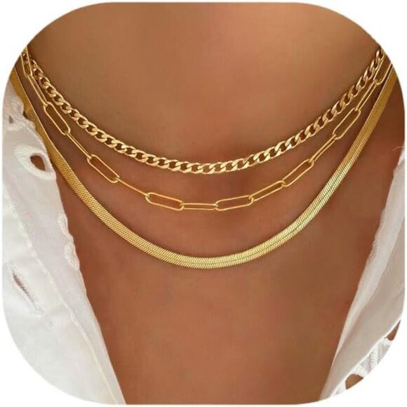 Jewelry - Gold Layered Necklaces for Women, 14K Gold Plated Dainty Gold Chain Choker Neckl